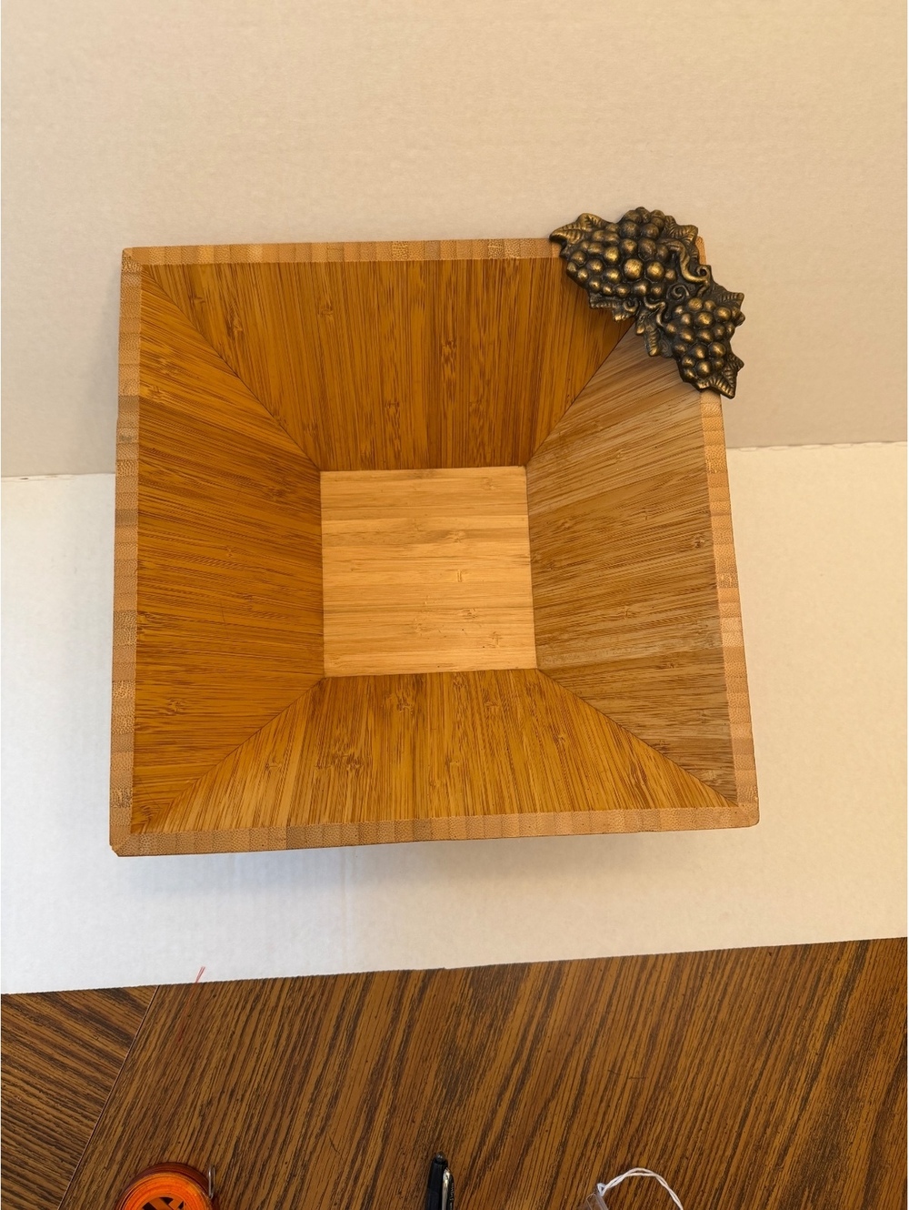 Michael Healy On The Vine Bamboo Salad Bowl Bronze Grapes 2011 11" Square
